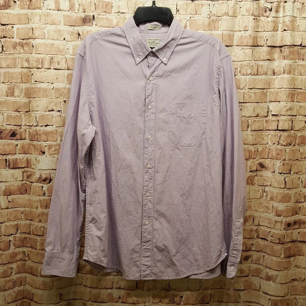 J. Crew Shirt Stretch Classic Fit L/S Button Down Light Purple Size Large
